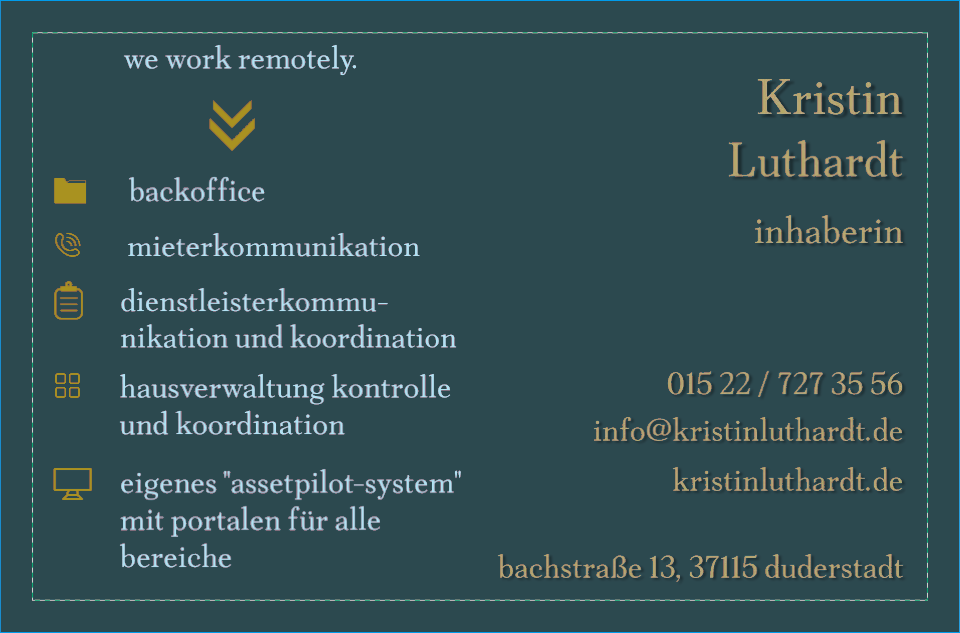 Visitenkarte mit Kontaktinformationen von Kristin Luthardt Invest Support